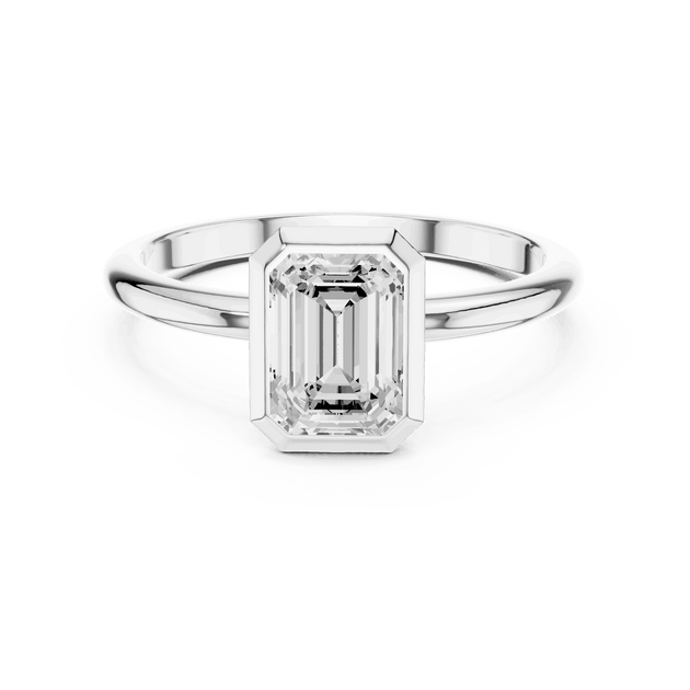 Emerald Diamond Bezel Solitaire Engagement Ring Rose Gold 18K | Lab Grown | Driona Jewels