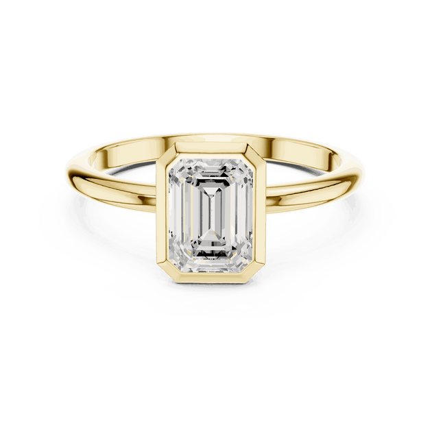 Emerald Diamond Bezel Solitaire Engagement Ring Rose Gold 18K | Lab Grown | Driona Jewels
