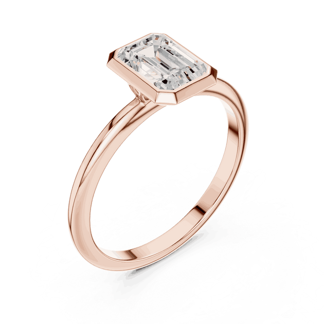 Emerald Diamond Bezel Solitaire Engagement Ring Rose Gold 18K | Lab Grown | Driona Jewels