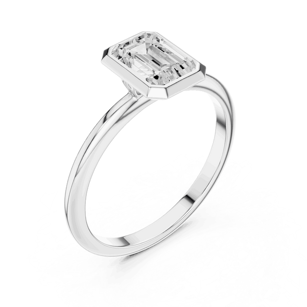 Emerald Diamond Bezel Solitaire Engagement Ring Rose Gold 18K | Lab Grown | Driona Jewels