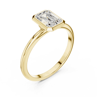 Emerald Diamond Bezel Solitaire Engagement Ring Rose Gold 18K | Lab Grown | Driona Jewels