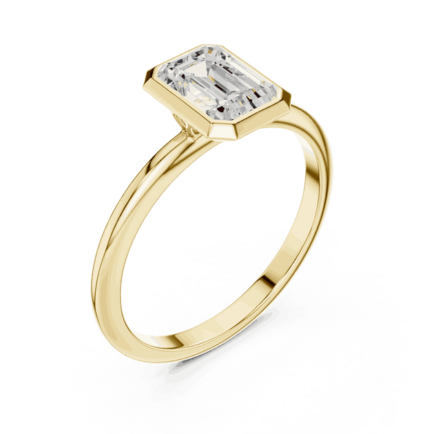 Emerald Diamond Bezel Solitaire Engagement Ring Rose Gold 18K | Lab Grown | Driona Jewels