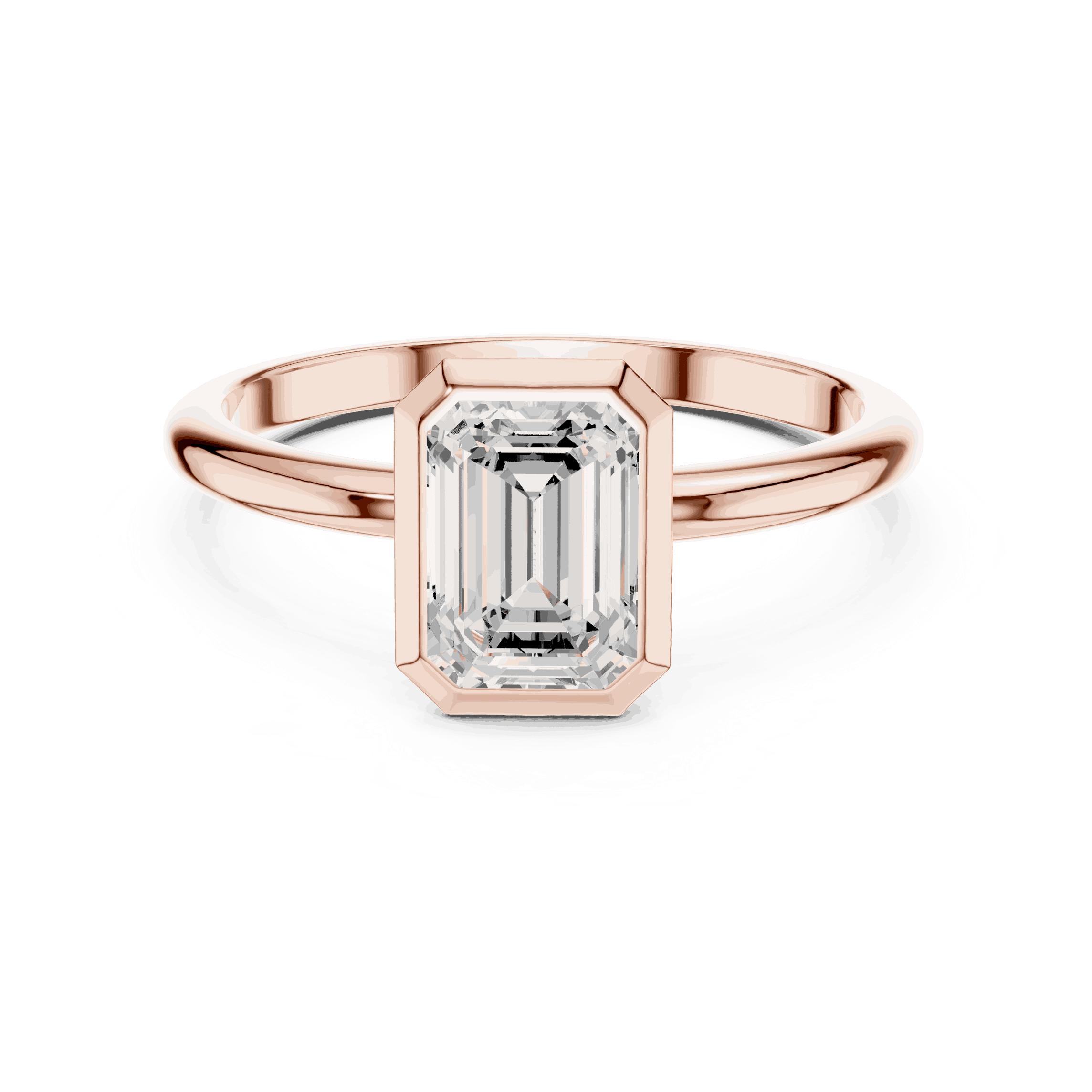 Emerald Diamond Bezel Solitaire Engagement Ring Rose Gold 18K | Lab Grown | Driona Jewels