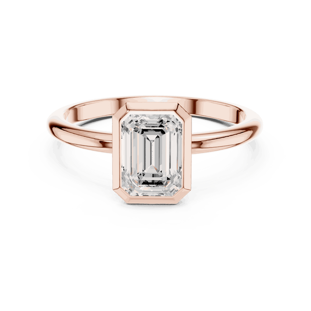 Emerald Diamond Bezel Solitaire Engagement Ring Rose Gold 18K | Lab Grown | Driona Jewels