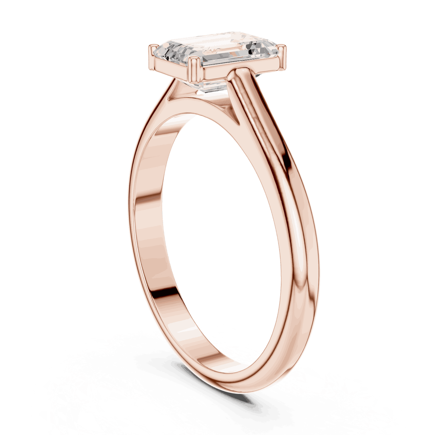 Emerald Diamond Bezel Split Shank Engagement Ring Rose Gold 18K | Lab Grown | Driona Jewels