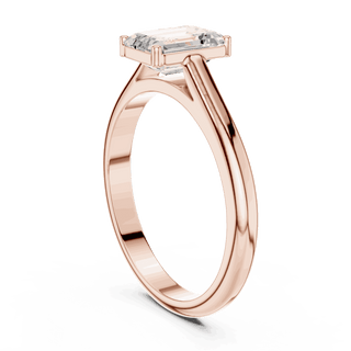 Emerald Diamond Bezel Split Shank Engagement Ring Rose Gold 18K | Lab Grown | Driona Jewels