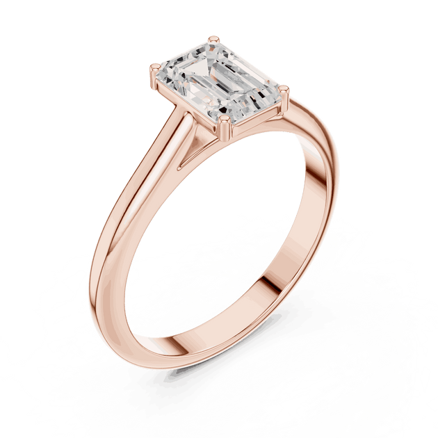 Emerald Diamond Bezel Split Shank Engagement Ring Rose Gold 18K | Lab Grown | Driona Jewels