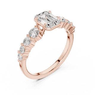 Emerald Diamond Cluster Engagement Ring Rose Gold 18K | Lab Grown | Driona Jewels