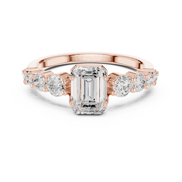 Emerald Diamond Cluster Engagement Ring Rose Gold 18K | Lab Grown | Driona Jewels