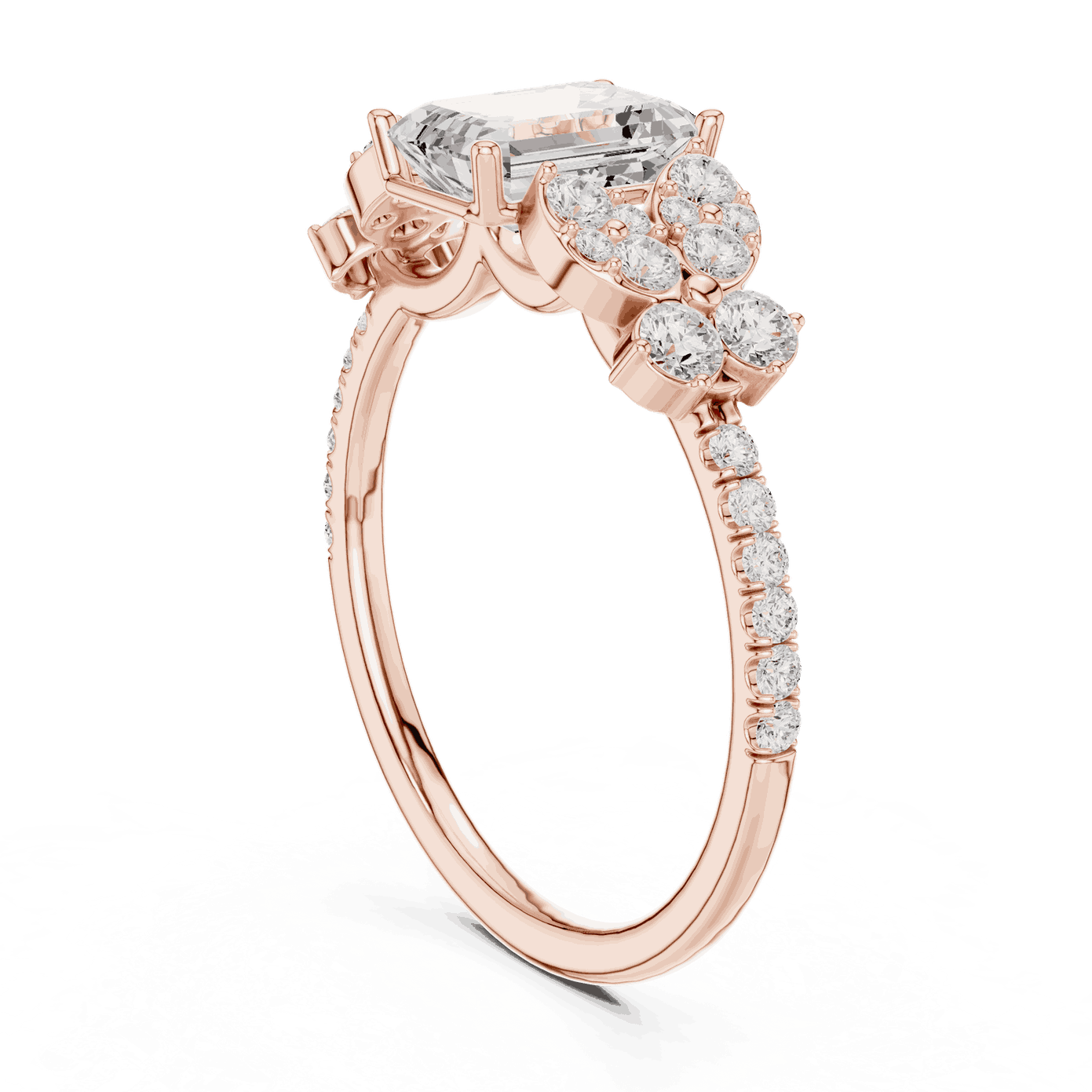Emerald Diamond Floral Cluster Engagement Ring Rose Gold 18K | Lab Grown | Driona Jewels