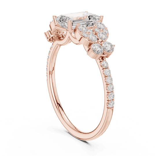 Emerald Diamond Floral Cluster Engagement Ring Rose Gold 18K | Lab Grown | Driona Jewels