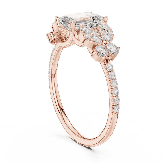 Emerald Diamond Floral Cluster Engagement Ring Rose Gold 18K | Lab Grown | Driona Jewels