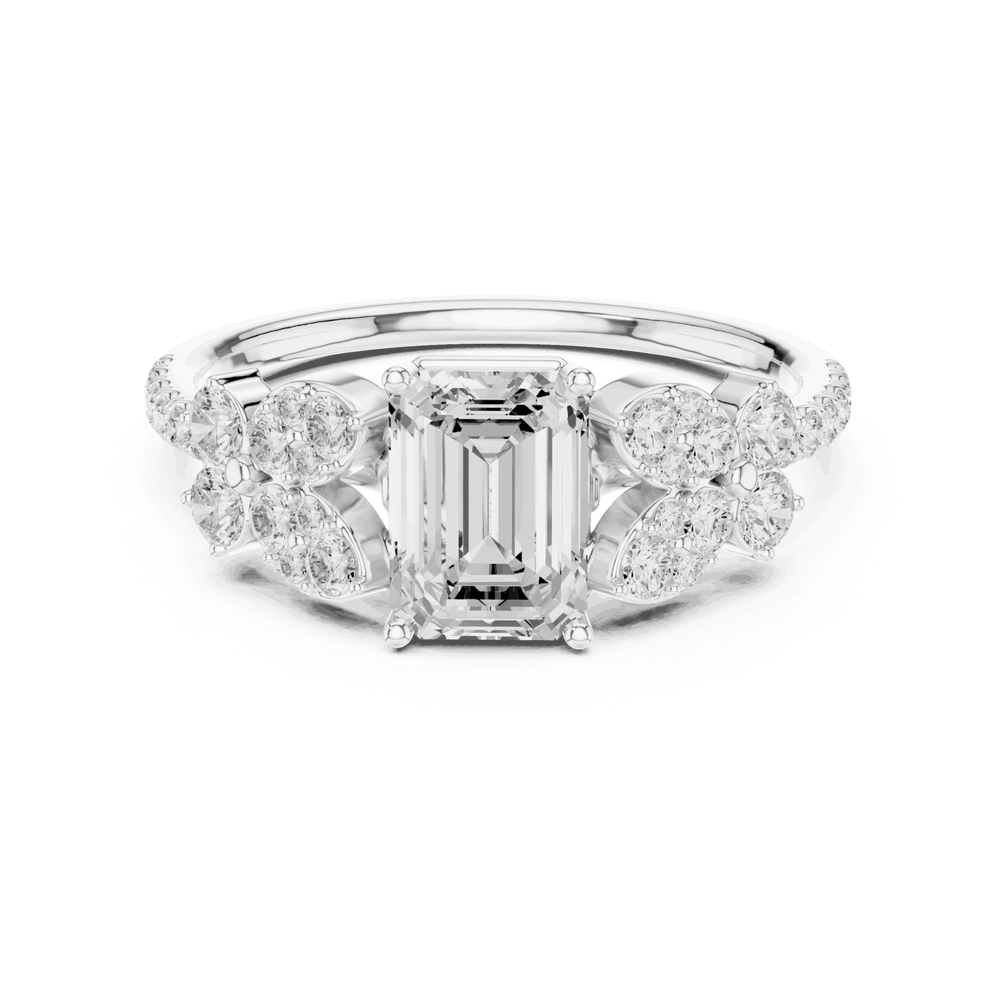 Emerald Diamond Floral Cluster Engagement Ring Rose Gold 18K | Lab Grown | Driona Jewels