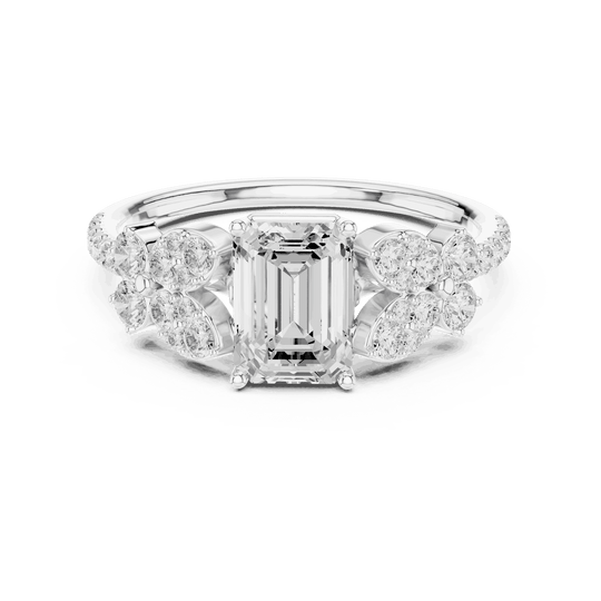 Emerald Diamond Floral Cluster Engagement Ring Rose Gold 18K | Lab Grown | Driona Jewels