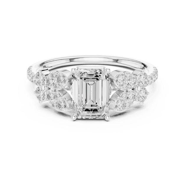 Emerald Diamond Floral Cluster Engagement Ring Rose Gold 18K | Lab Grown | Driona Jewels