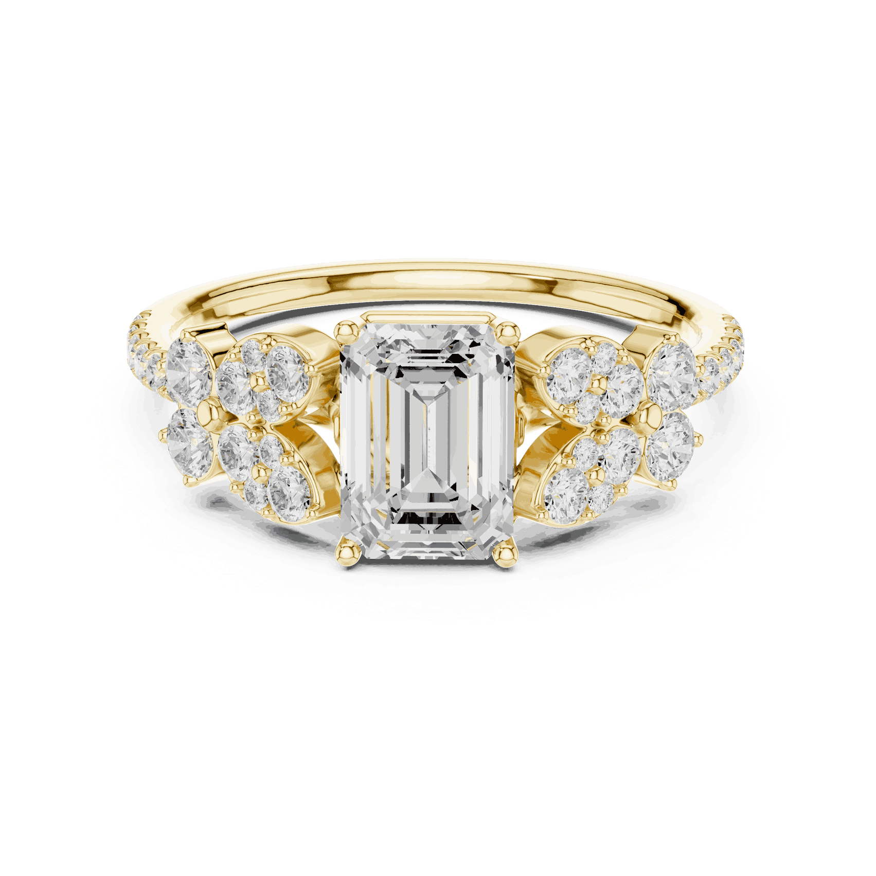 Emerald Diamond Floral Cluster Engagement Ring Rose Gold 18K | Lab Grown | Driona Jewels