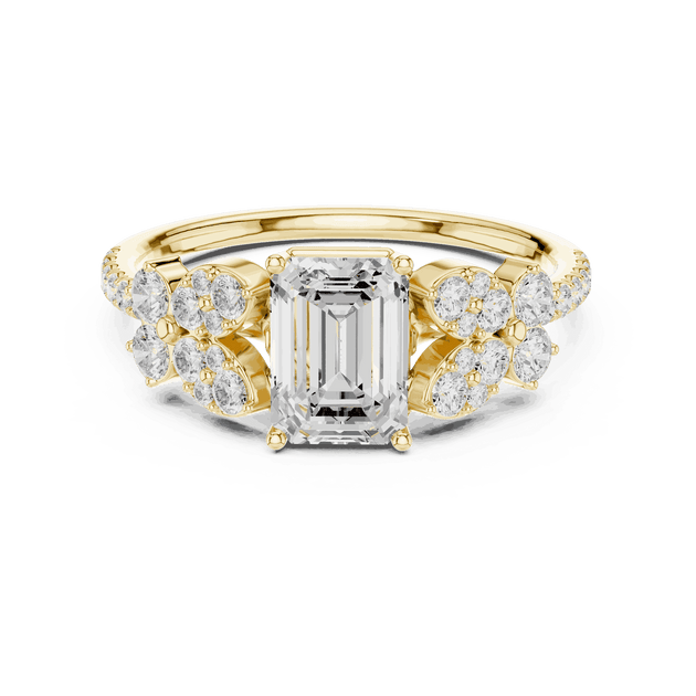 Emerald Diamond Floral Cluster Engagement Ring Rose Gold 18K | Lab Grown | Driona Jewels
