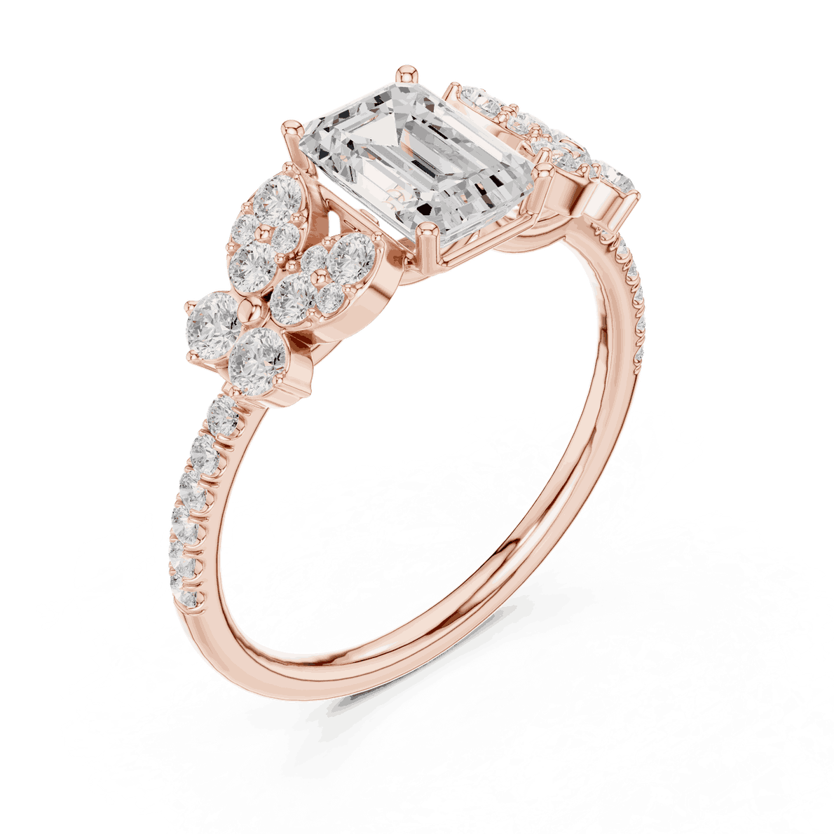 Emerald Diamond Floral Cluster Engagement Ring Rose Gold 18K | Lab Grown | Driona Jewels