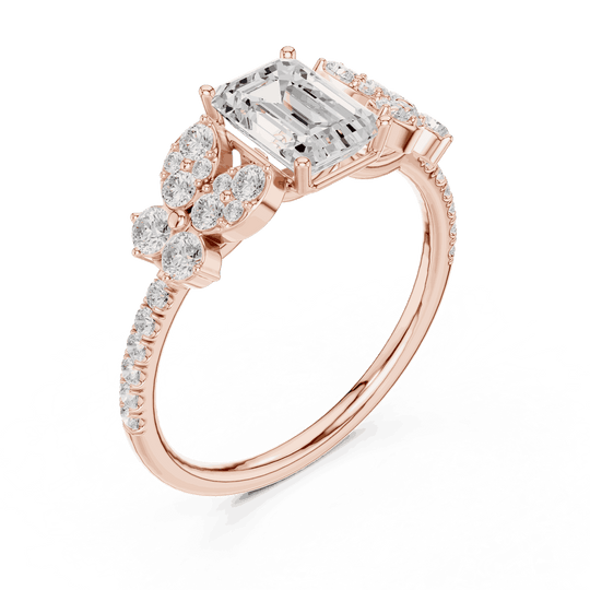 Emerald Diamond Floral Cluster Engagement Ring Rose Gold 18K | Lab Grown | Driona Jewels