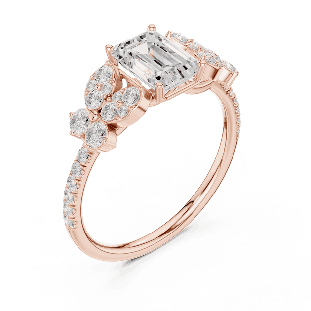 Emerald Diamond Floral Cluster Engagement Ring Rose Gold 18K | Lab Grown | Driona Jewels