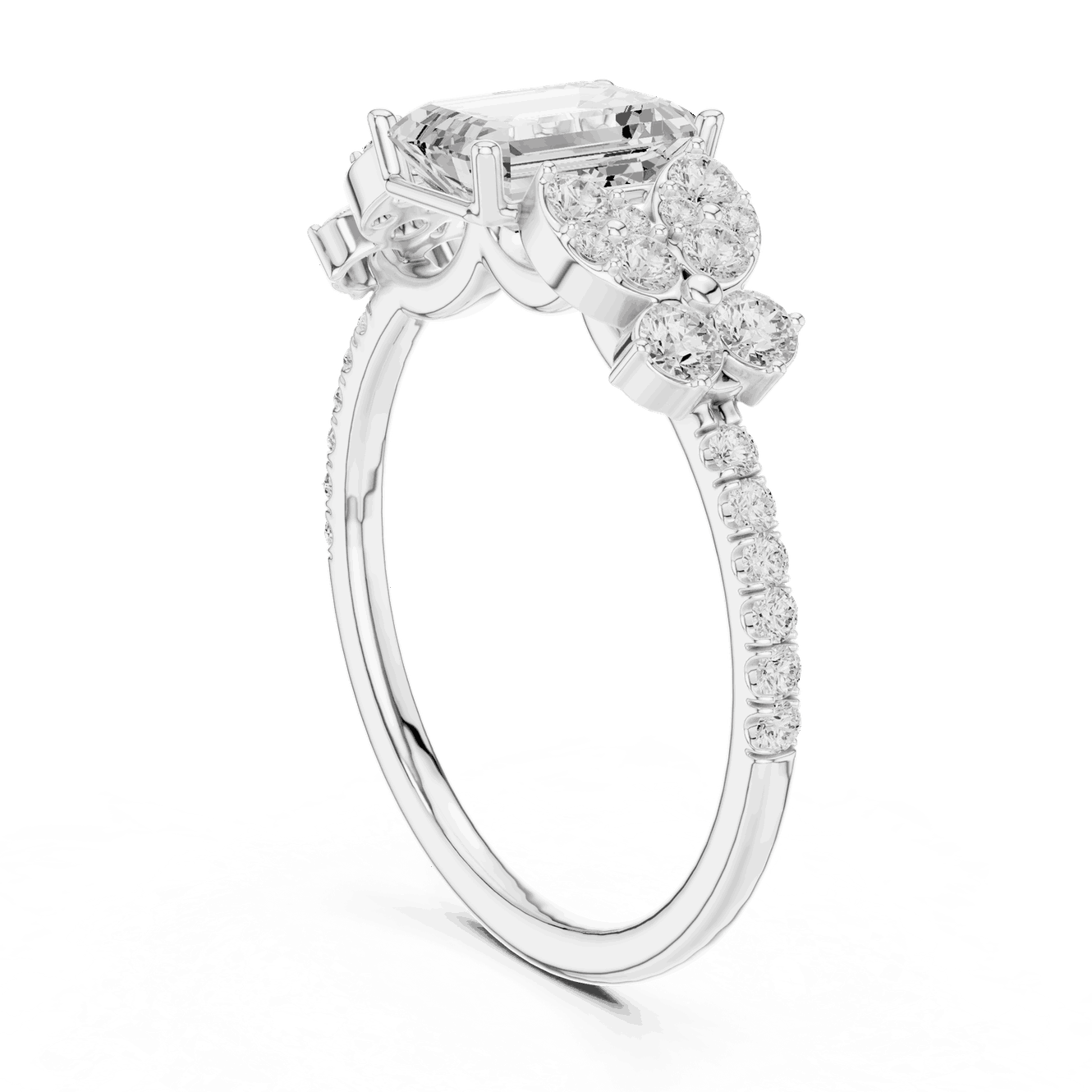 Emerald Diamond Floral Cluster Engagement Ring Rose Gold 18K | Lab Grown | Driona Jewels