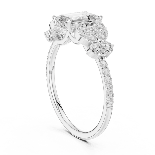 Emerald Diamond Floral Cluster Engagement Ring Rose Gold 18K | Lab Grown | Driona Jewels