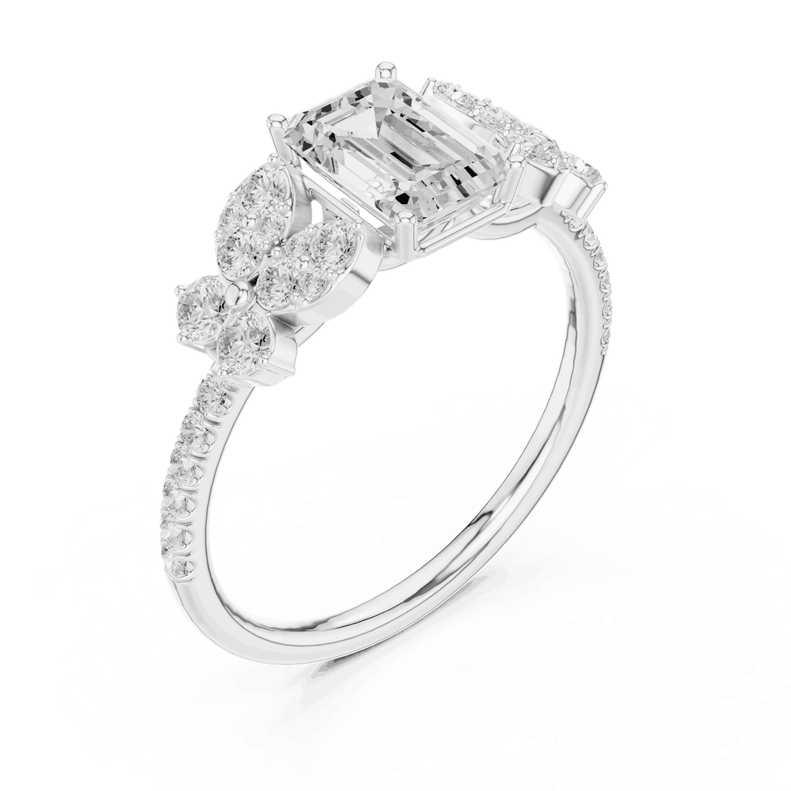 Emerald Diamond Floral Cluster Engagement Ring Rose Gold 18K | Lab Grown | Driona Jewels