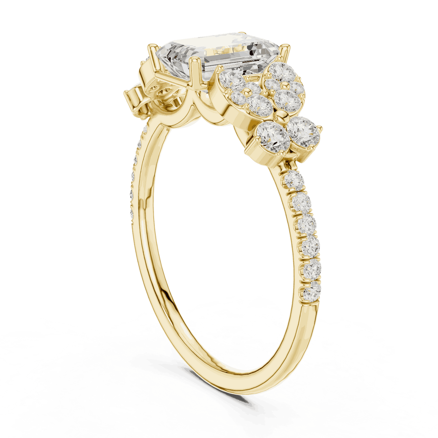 Emerald Diamond Floral Cluster Engagement Ring Rose Gold 18K | Lab Grown | Driona Jewels