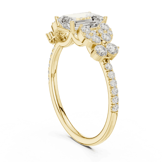 Emerald Diamond Floral Cluster Engagement Ring Rose Gold 18K | Lab Grown | Driona Jewels