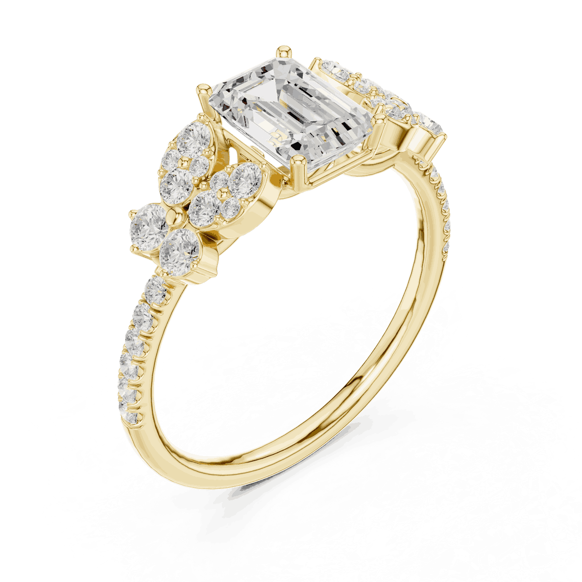 Emerald Diamond Floral Cluster Engagement Ring Rose Gold 18K | Lab Grown | Driona Jewels