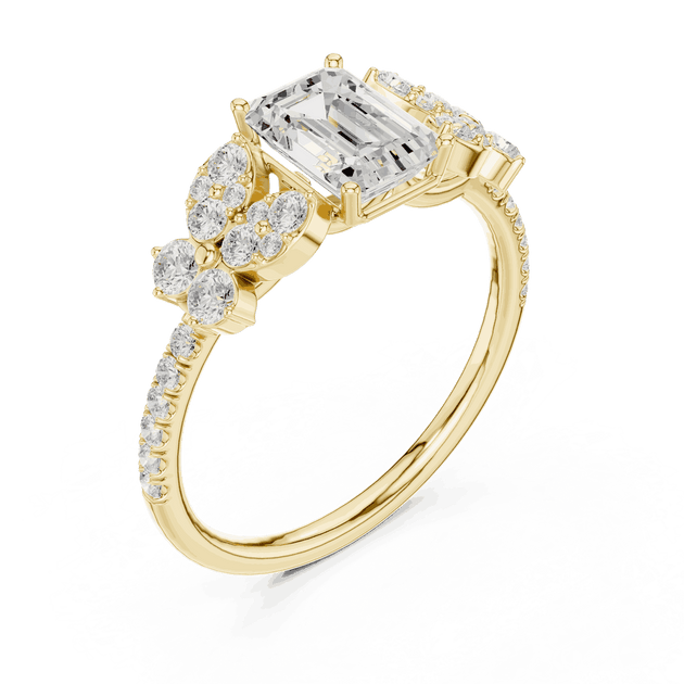 Emerald Diamond Floral Cluster Engagement Ring Rose Gold 18K | Lab Grown | Driona Jewels