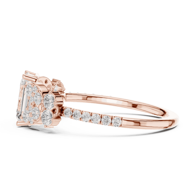 Emerald Diamond Floral Cluster Engagement Ring Rose Gold 18K | Lab Grown | Driona Jewels