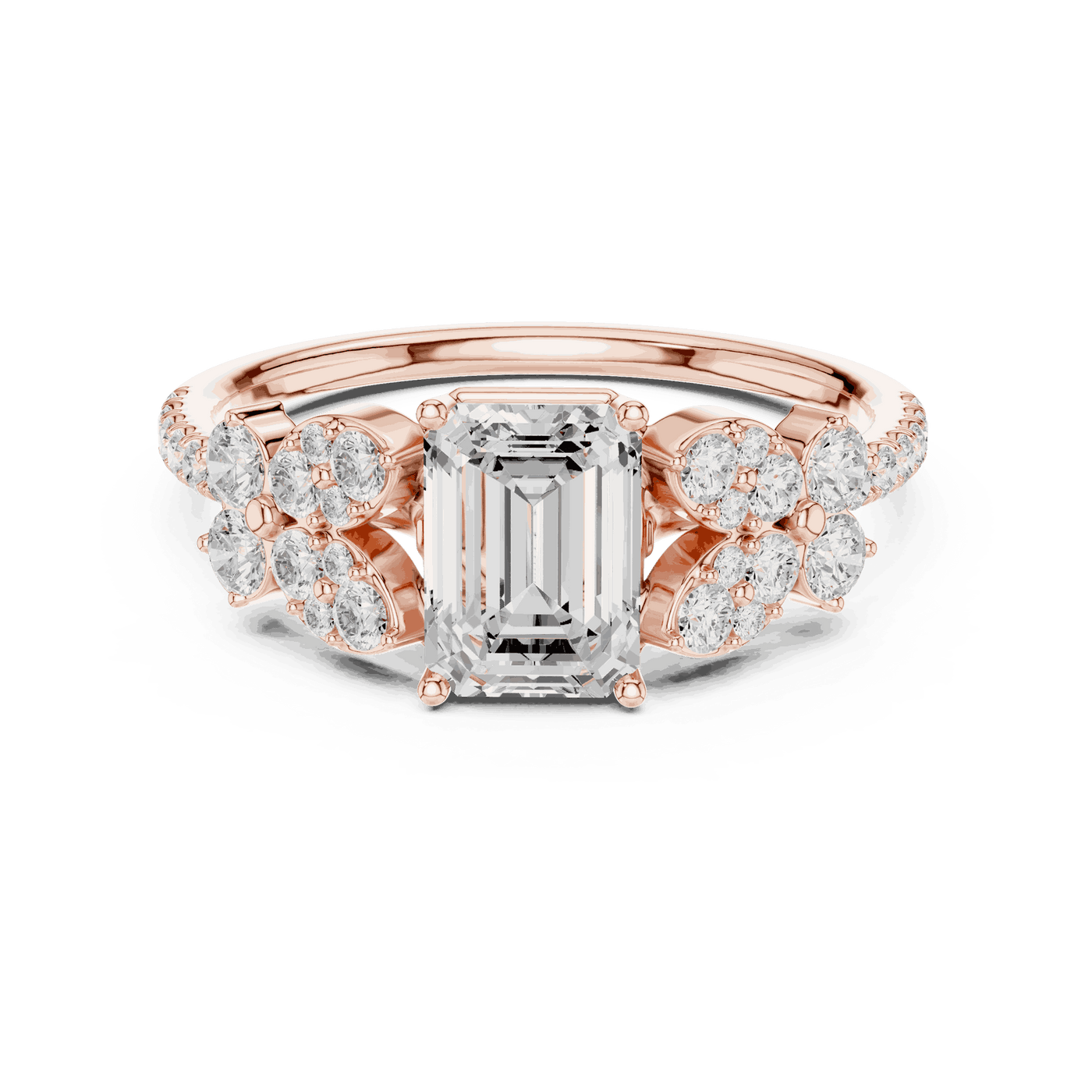 Emerald Diamond Floral Cluster Engagement Ring Rose Gold 18K | Lab Grown | Driona Jewels