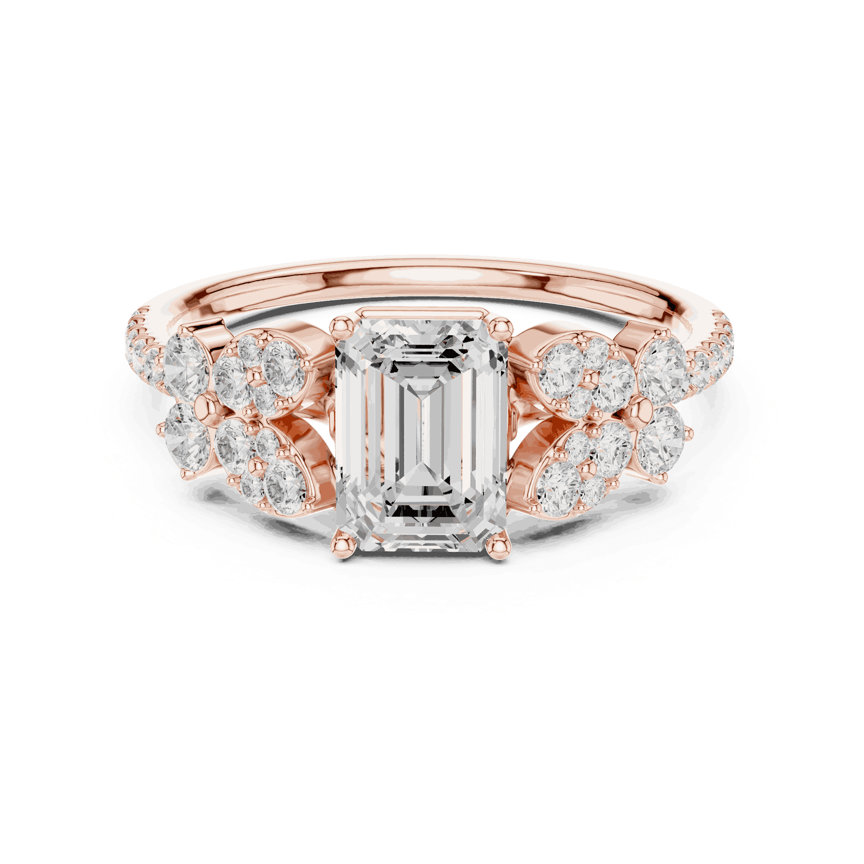 Emerald Diamond Floral Cluster Engagement Ring Rose Gold 18K | Lab Grown | Driona Jewels