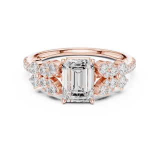 Emerald Diamond Floral Cluster Engagement Ring Rose Gold 18K | Lab Grown | Driona Jewels
