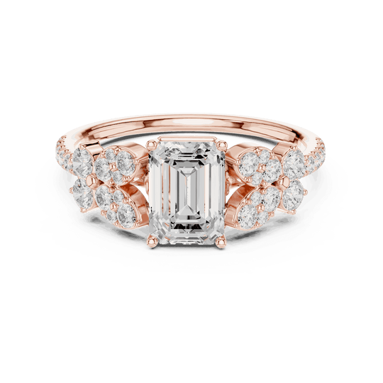 Emerald Diamond Floral Cluster Engagement Ring Rose Gold 18K | Lab Grown | Driona Jewels