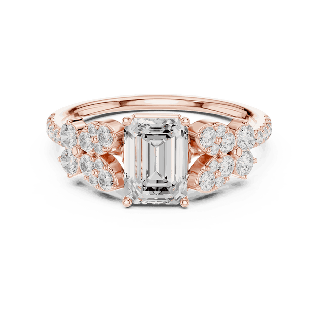 Emerald Diamond Floral Cluster Engagement Ring Rose Gold 18K | Lab Grown | Driona Jewels