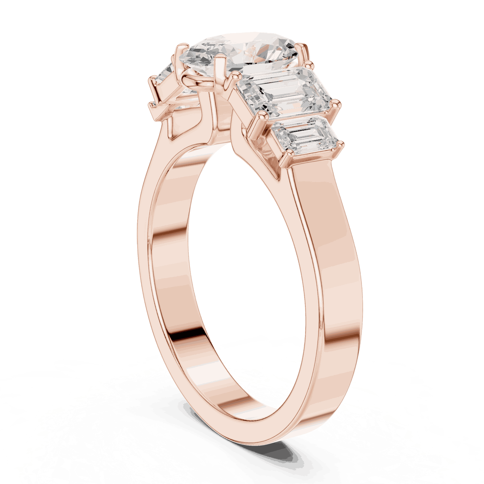 Emerald Diamond Three Stone Baguette Engagement Ring Rose Gold 18K | Lab Grown | Driona Jewels