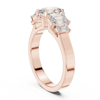 Emerald Diamond Three Stone Baguette Engagement Ring Rose Gold 18K | Lab Grown | Driona Jewels