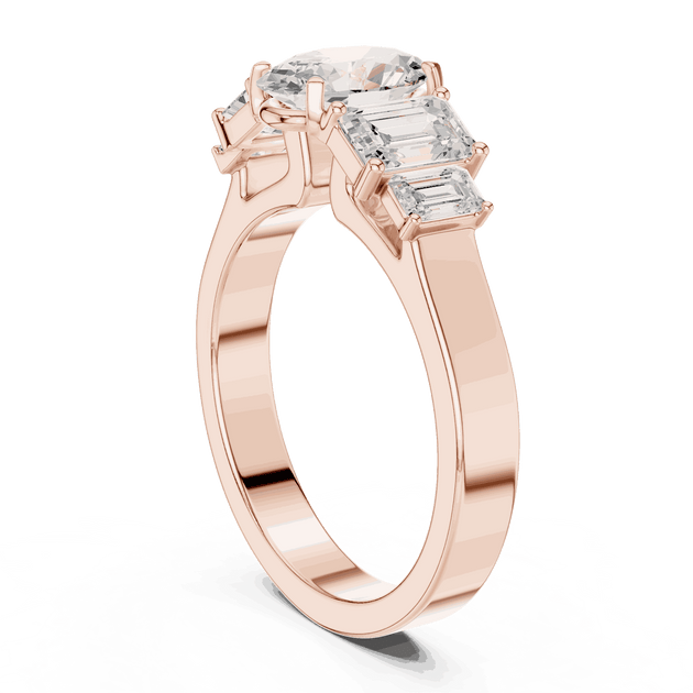 Emerald Diamond Three Stone Baguette Engagement Ring Rose Gold 18K | Lab Grown | Driona Jewels