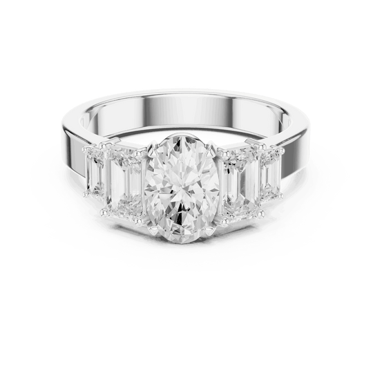 Emerald Diamond Three Stone Baguette Engagement Ring Rose Gold 18K | Lab Grown | Driona Jewels