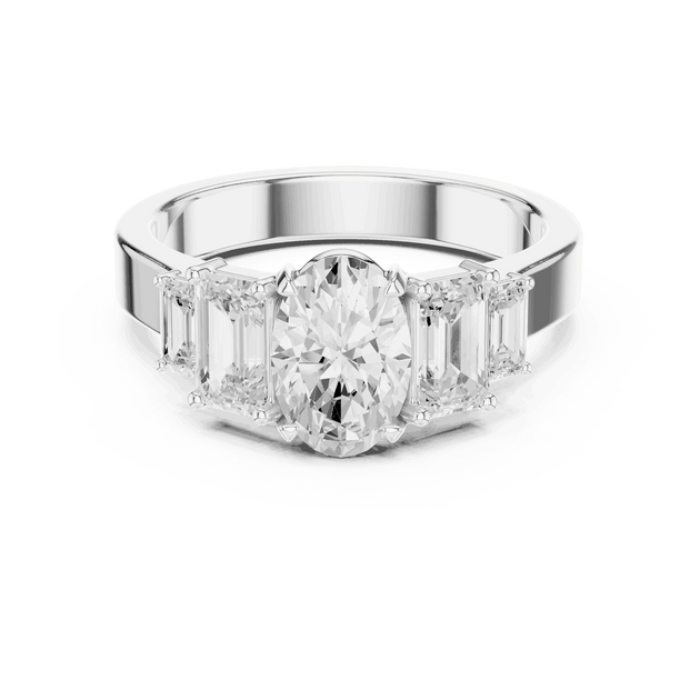 Emerald Diamond Three Stone Baguette Engagement Ring Rose Gold 18K | Lab Grown | Driona Jewels
