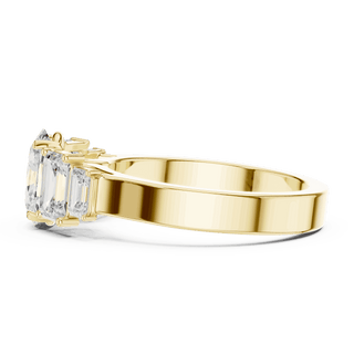 Emerald Diamond Three Stone Baguette Engagement Ring Rose Gold 18K | Lab Grown | Driona Jewels