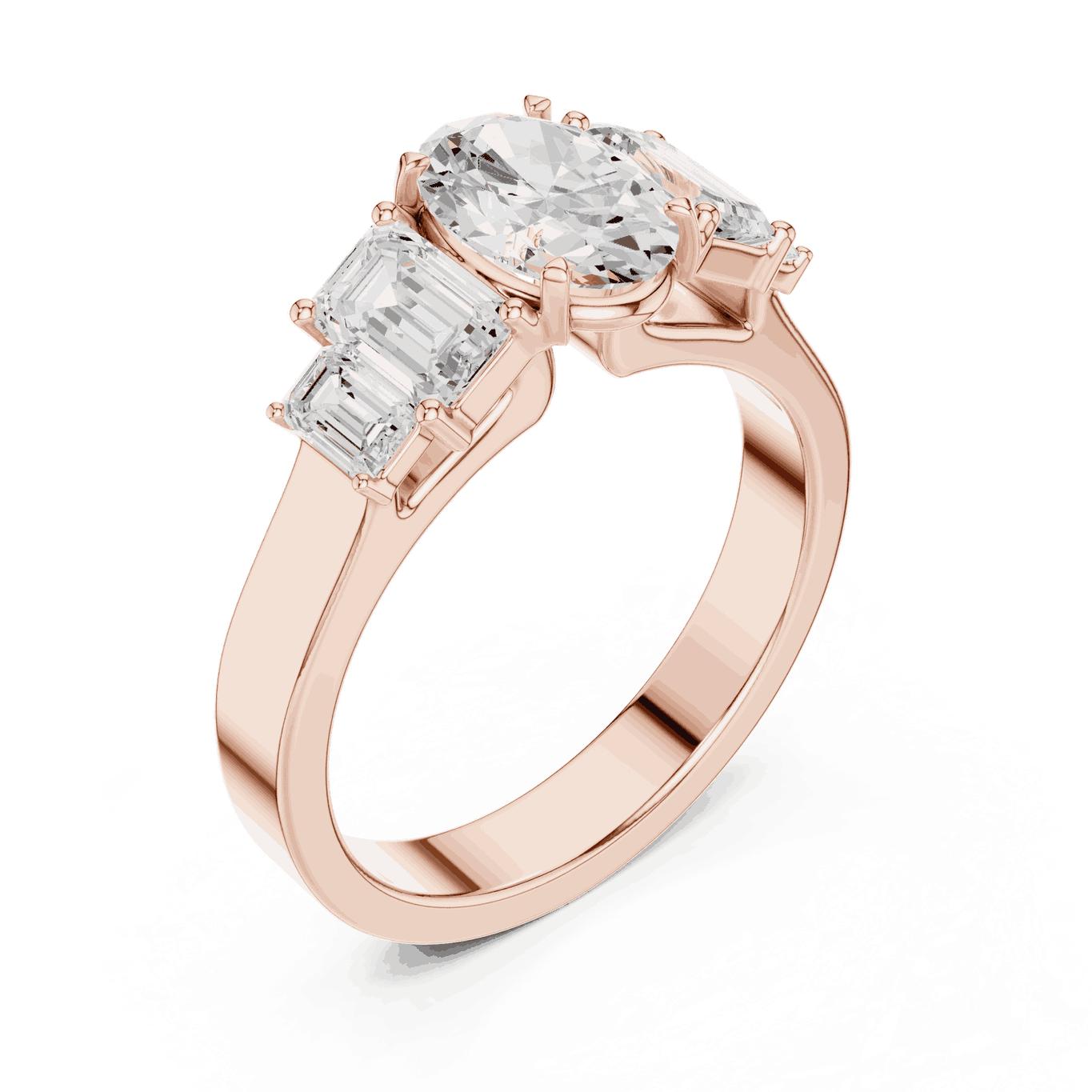 Emerald Diamond Three Stone Baguette Engagement Ring Rose Gold 18K | Lab Grown | Driona Jewels