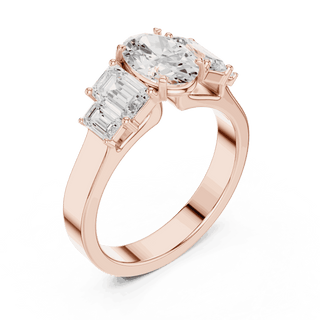 Emerald Diamond Three Stone Baguette Engagement Ring Rose Gold 18K | Lab Grown | Driona Jewels