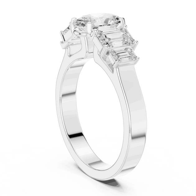Emerald Diamond Three Stone Baguette Engagement Ring Rose Gold 18K | Lab Grown | Driona Jewels