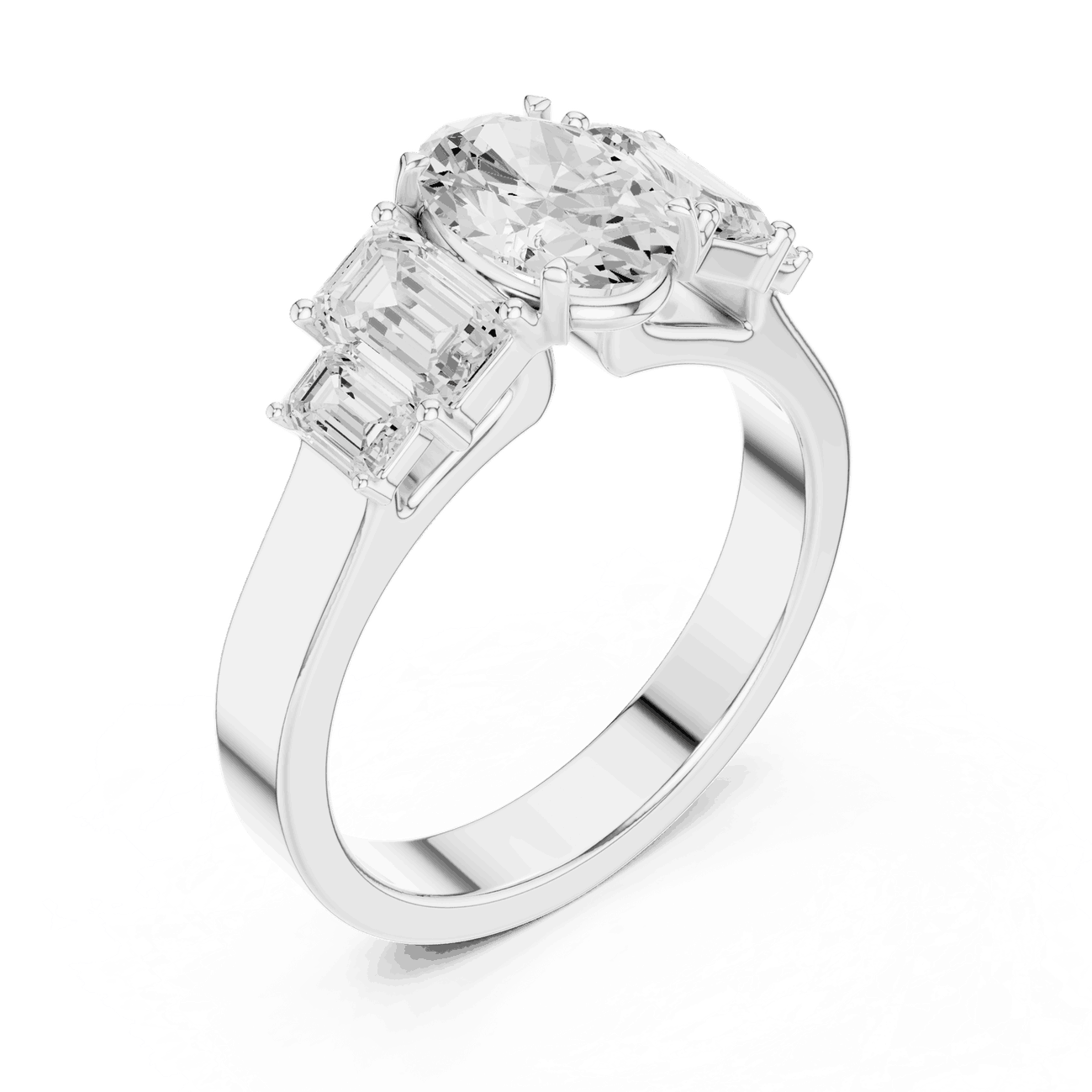 Emerald Diamond Three Stone Baguette Engagement Ring Rose Gold 18K | Lab Grown | Driona Jewels