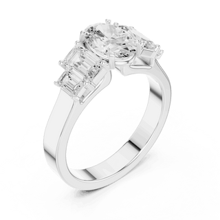 Emerald Diamond Three Stone Baguette Engagement Ring Rose Gold 18K | Lab Grown | Driona Jewels