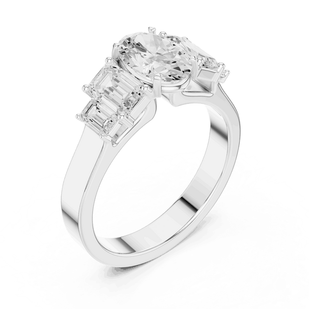 Emerald Diamond Three Stone Baguette Engagement Ring Rose Gold 18K | Lab Grown | Driona Jewels
