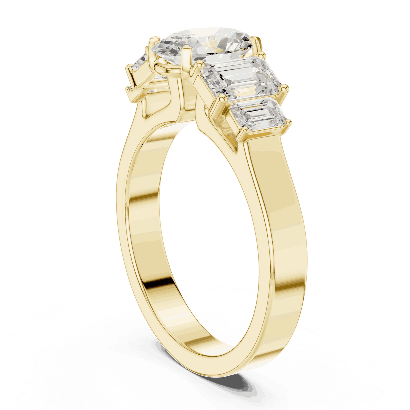 Emerald Diamond Three Stone Baguette Engagement Ring Rose Gold 18K | Lab Grown | Driona Jewels